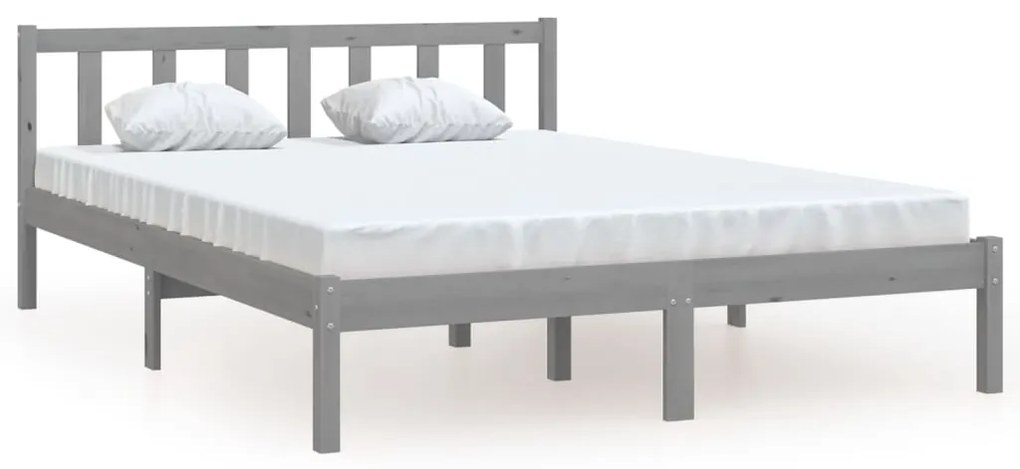 810094 vidaXL Cadru de pat, gri, 160x200 cm, lemn masiv de pin
