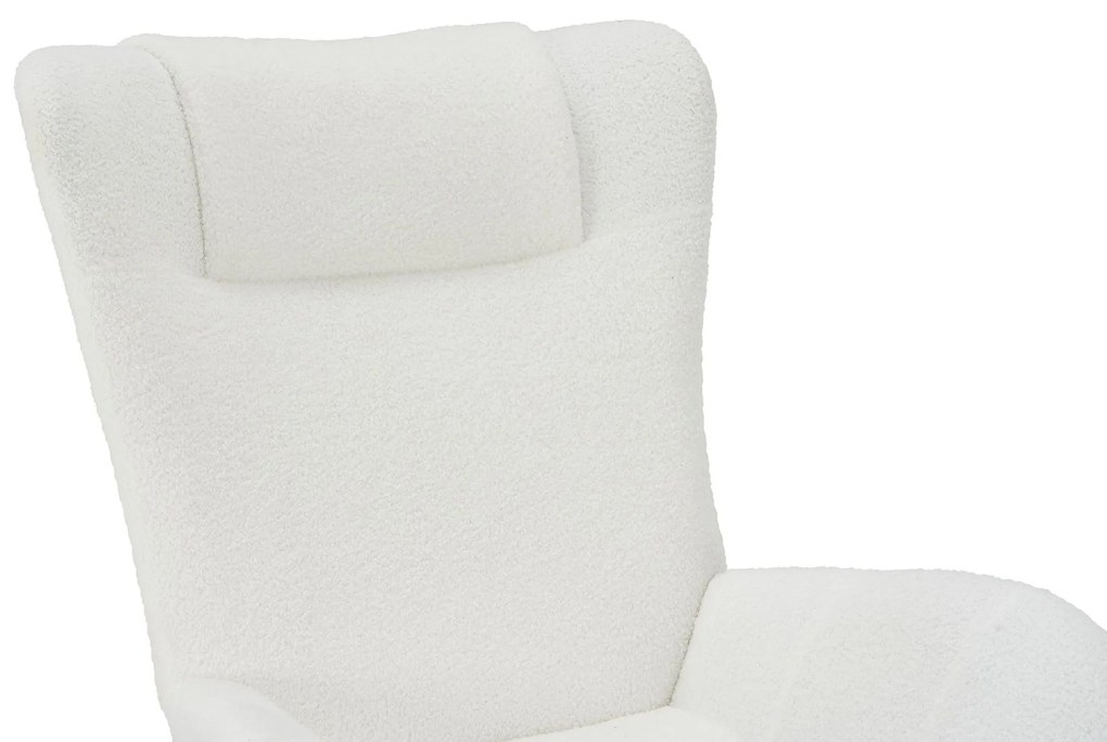 Fotoliu balansoar de relaxare cu spătar ergonomic și brațe, din catifea Teddy confortabilă, Alb