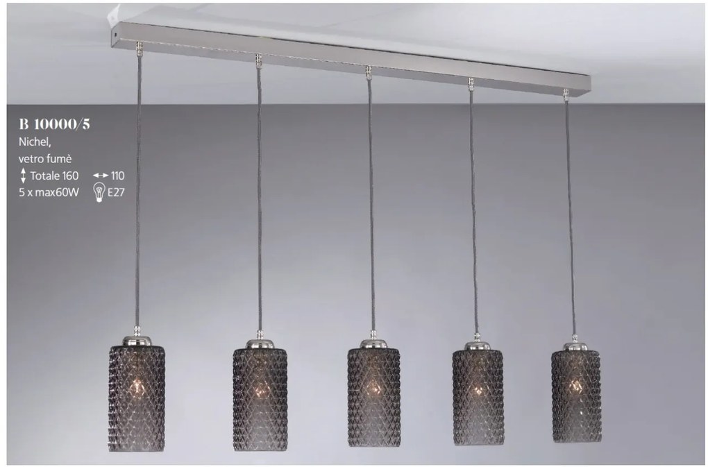 Lustra moderna cu 5 pendule design italian 10000 fumuriu