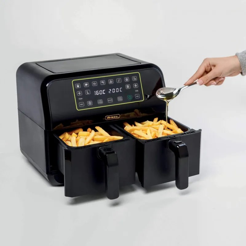Friteuza dubla cu aer cald Ariete DUAL 4623/00, 1700W, 8 L, 8 programe, 35-200°C, Sincronizare, Panou tactil LCD, Negru