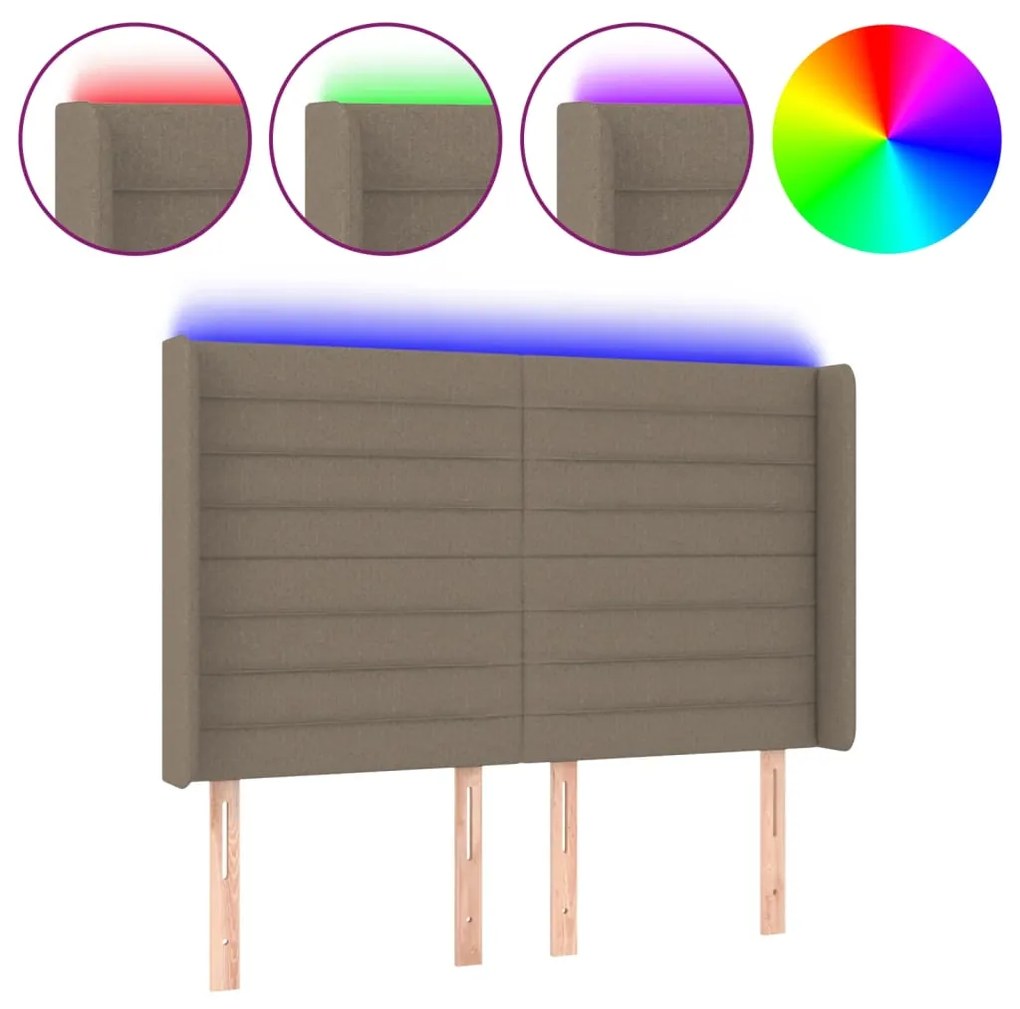 vidaXL Tăblie de pat cu LED, gri taupe, 147x16x118/128 cm, textil