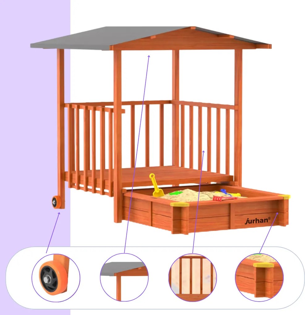 Groapa cu nisip cu verandă SUNNY, 130x130x143cm, maro/gri Jurhan