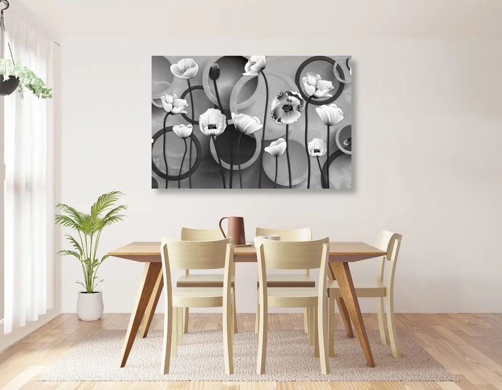 Tablou maci pe un fundal abstract în design alb-negru