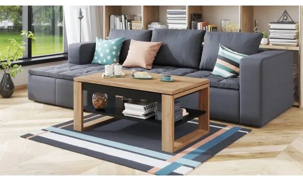 Măsuță de cafea cu blat rabatabil și raft NEA stejar/negru