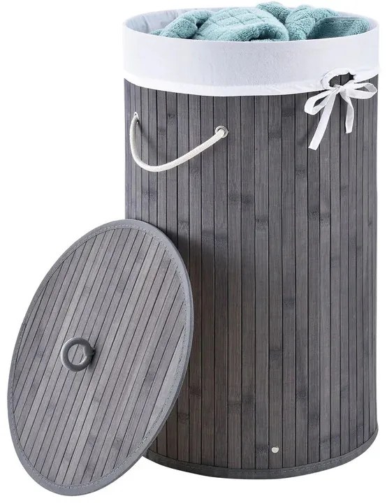 Juskys Coș de rufe din bambus Curly Round 55 L - gri