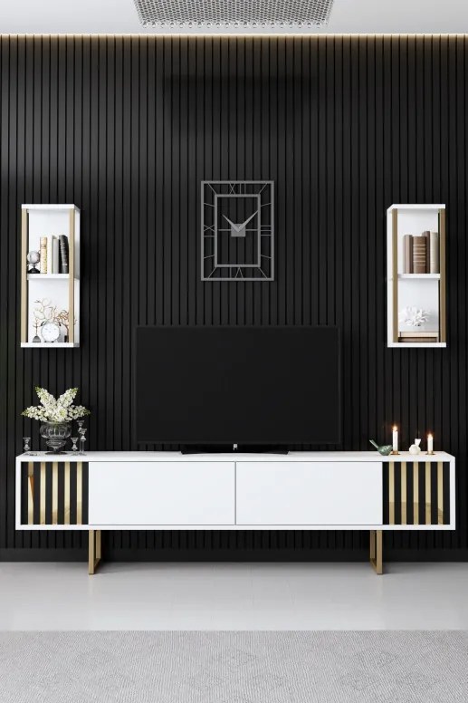 Set de mobilier pentru living Gold, Alb Auriu