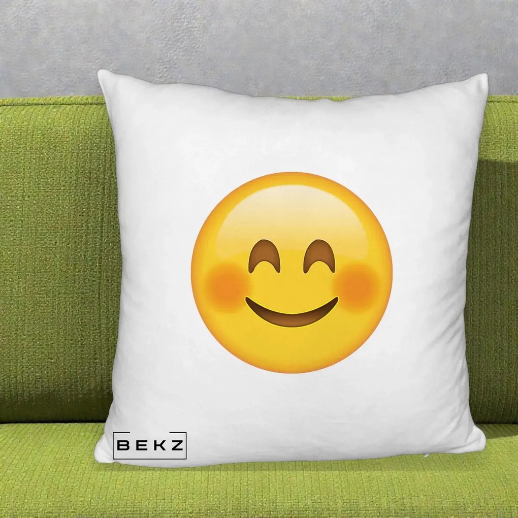 Perna Decorativa Emoji Fericit Roscat, 40x40 cm, Alb Pufos, Husa Detasabila, Perna Inclusa, BEKZ®