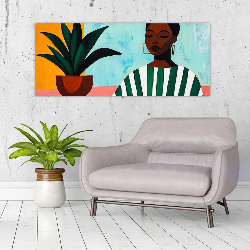 Tablou - Femeie cu floare (120x50 cm)