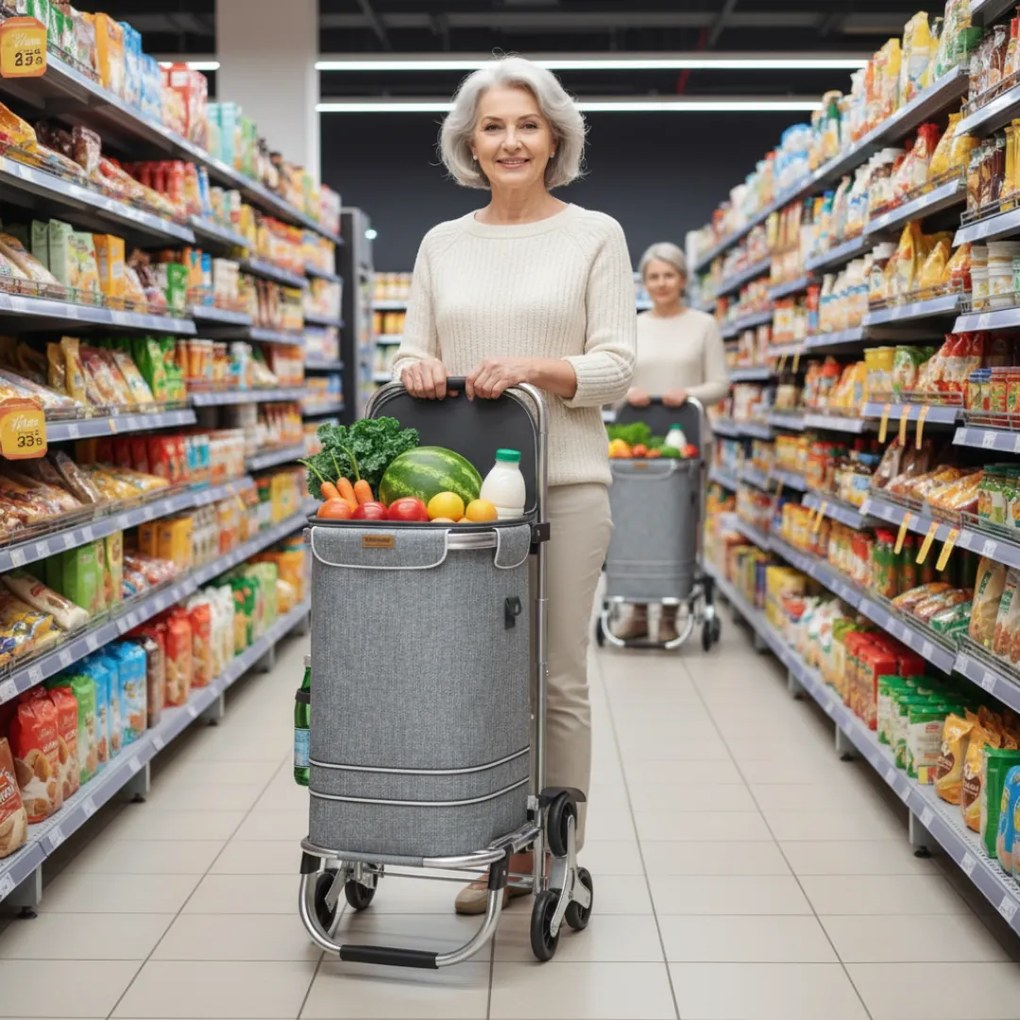 Geantă de cumpărături pe roți pentru scări COMFORT, 50L, gri Jurhan