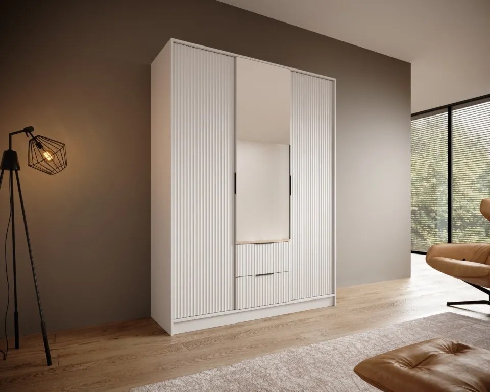 Dulap cu trei usi si oglinda, Norel, ADRK Furniture (Culoare: Artisan / Negru, Dimensiuni: 102x200 cm)