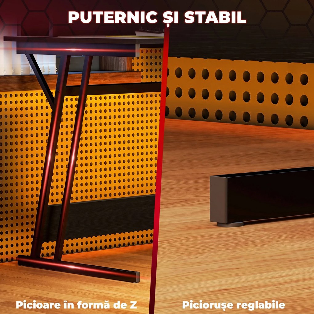 HOMCOM Birou de Gaming cu Lumini LED și Suport pentru Monitor, Masă Gaming cu Port USB și TYPE C, 100x60x88,5 cm, Negru | Aosom Romania