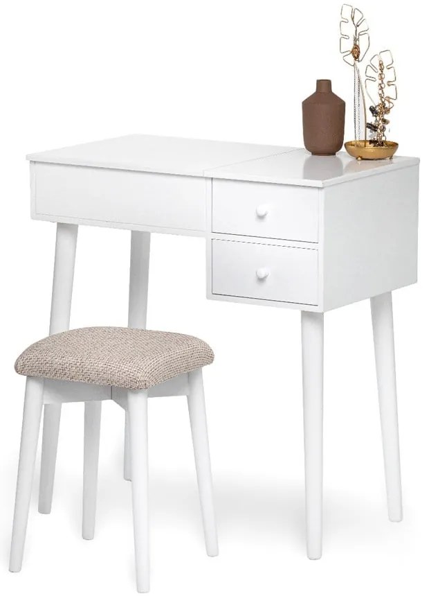 Masă de toaletă cu oglindă, 2 sertare și cutie de bijuterii Bonami Essentials Beauty, alb