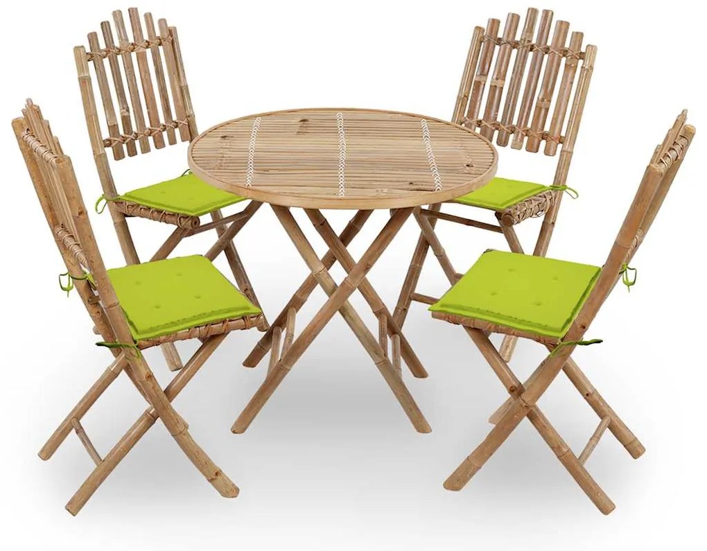 vidaXL Set mobilier de exterior pliabil, cu perne, 5 piese, bambus