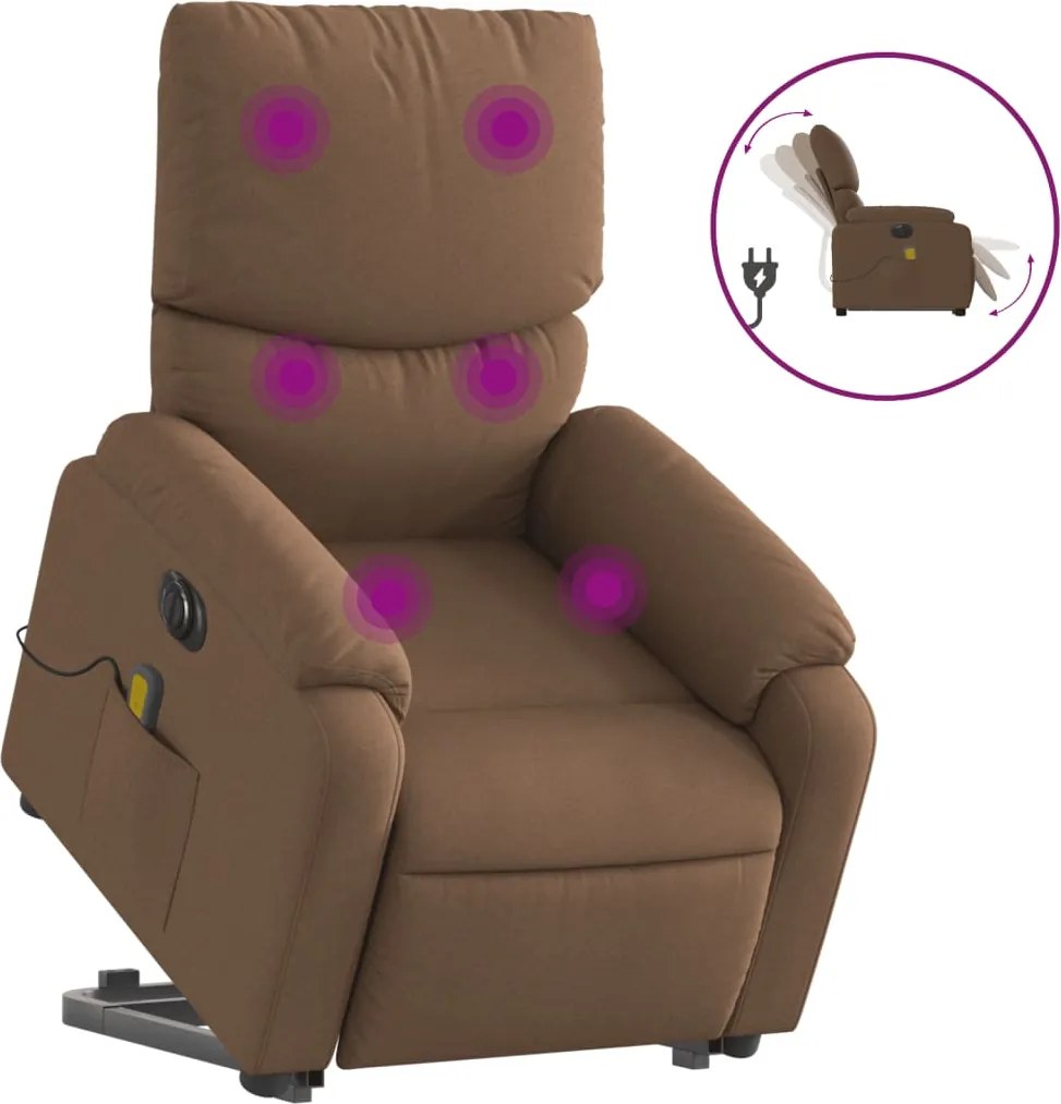 vidaXL Fotoliu electric de masaj rabatabil cu ridicare, maro, textil