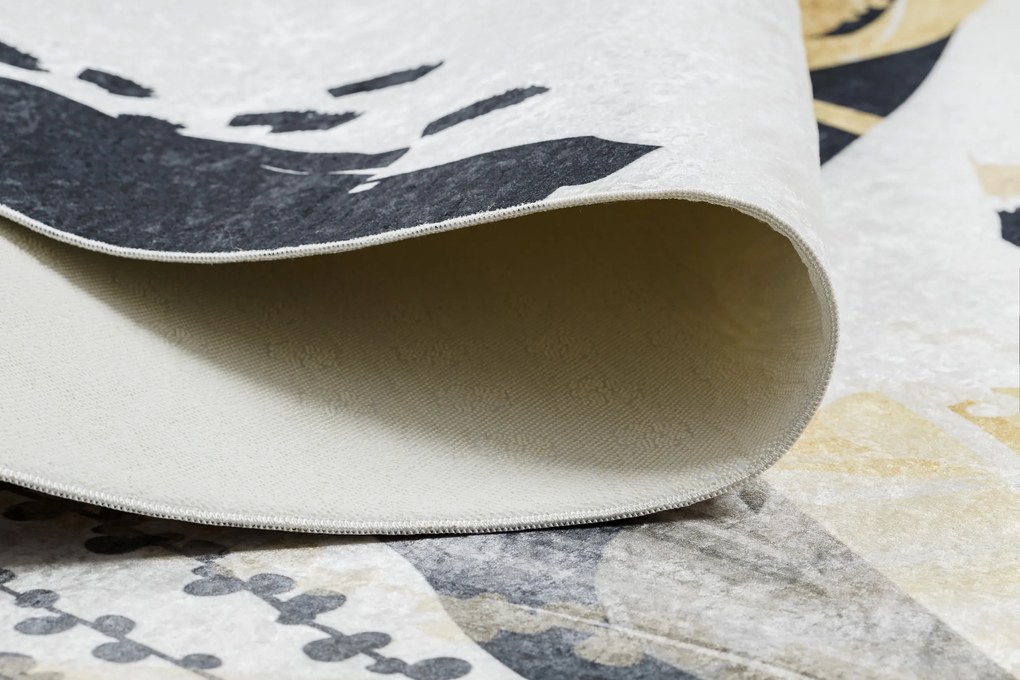 ANDRE 1097 covor lavabil Abstracțiune anti-alunecare - alb / galben - SECUNDAR-COTATI PRODUSUL