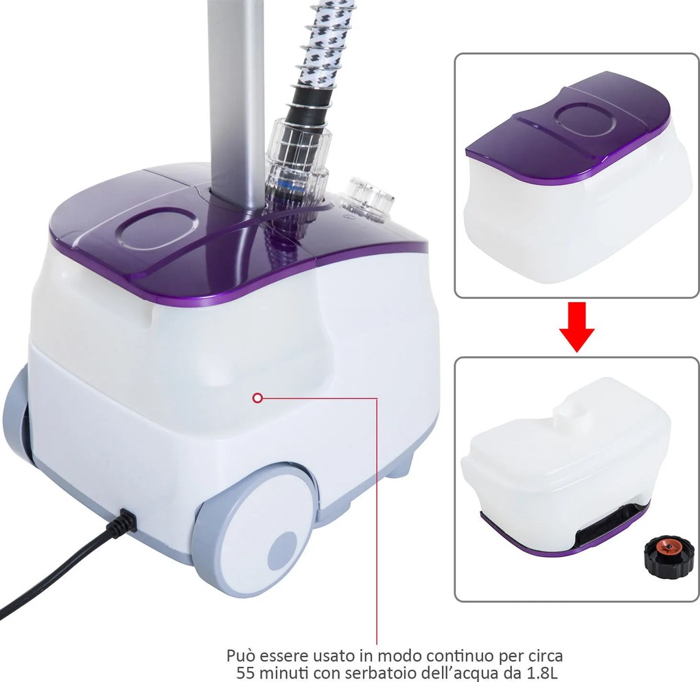 HomCom Fier de Calcat cu Vapor Vertical Profesional cu Rezervor 1.8L 1800W