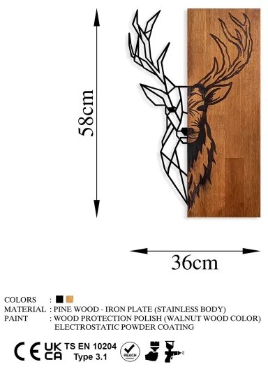 Decorațiune de perete 36x58 cm lemn/metal cerb