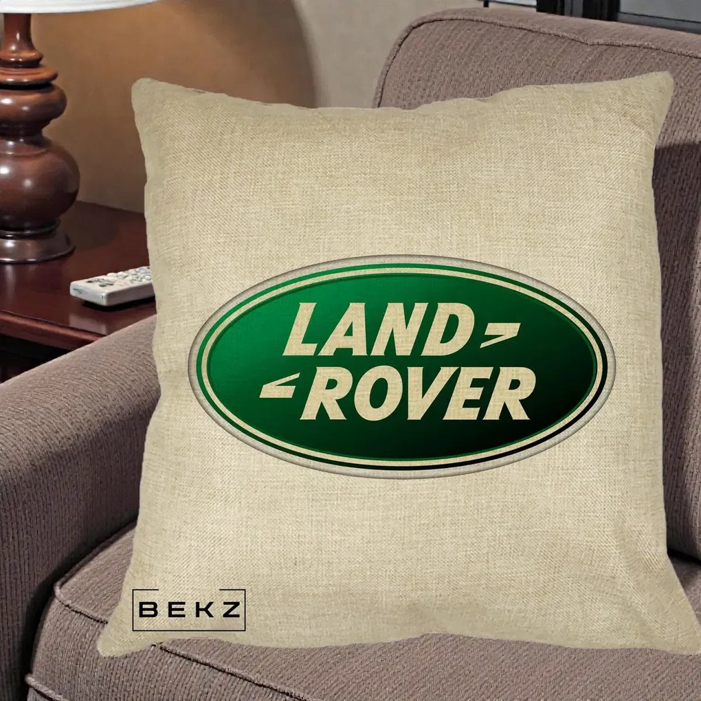 Perna Personalizata cu emblema Land Rover, 40x40 cm, Crem, Husa Detasabila, Perna Inclusa, BEKZ®