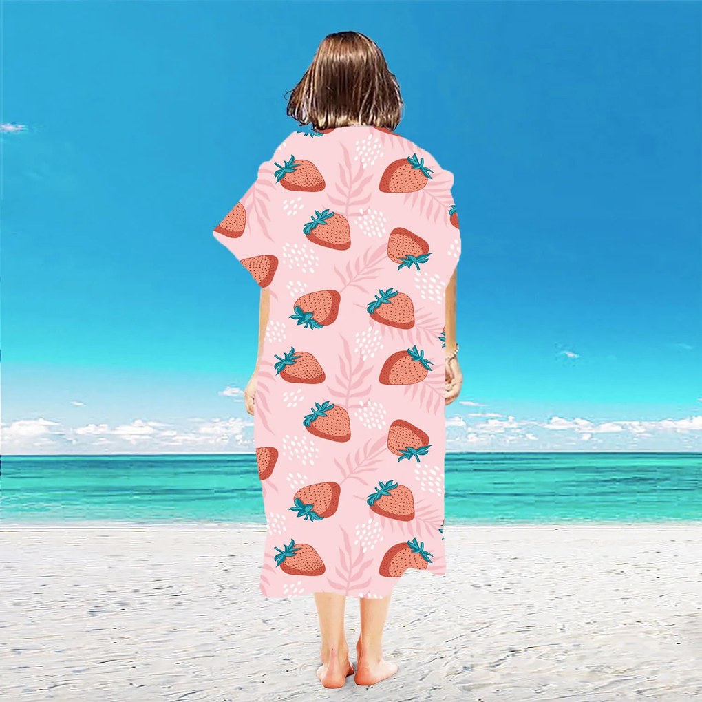 Poncho prosop de plaja STRAWBERRIES roz 80x145 cm