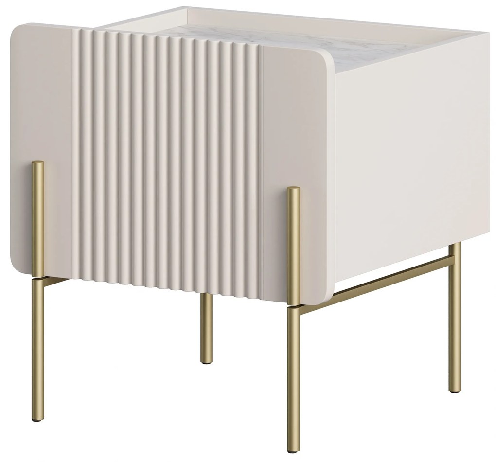 Noptieră Malmi 45 cm cu sertar - cașmir / alb crem / picioare auriu