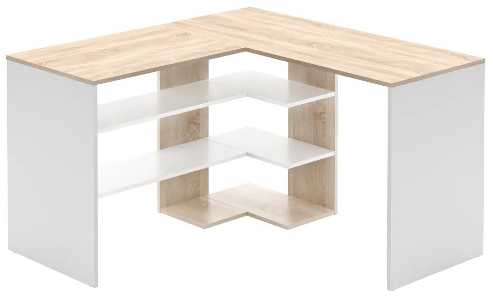 Birou pentru colt , pal alb stejar sonoma , 120 x 120 cm, 50 cm adancime, cu rafturi alb/stejar sonoma, 120 cm, 120 cm