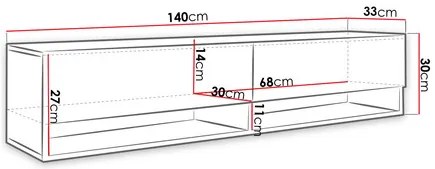Dulap TV de perete Adenuk 140 MDF (Negru grafit + Negru) (cu iluminat LED RGB). 1106323