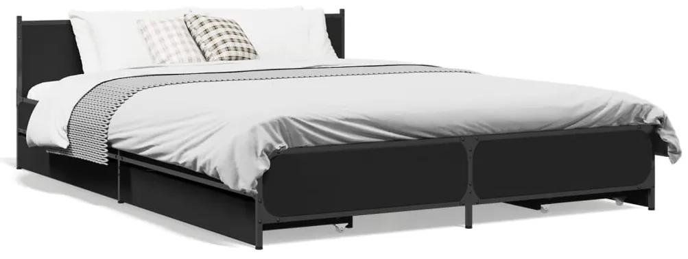 3279952 vidaXL Cadru de pat cu sertare, negru, 120x190 cm, lemn prelucrat