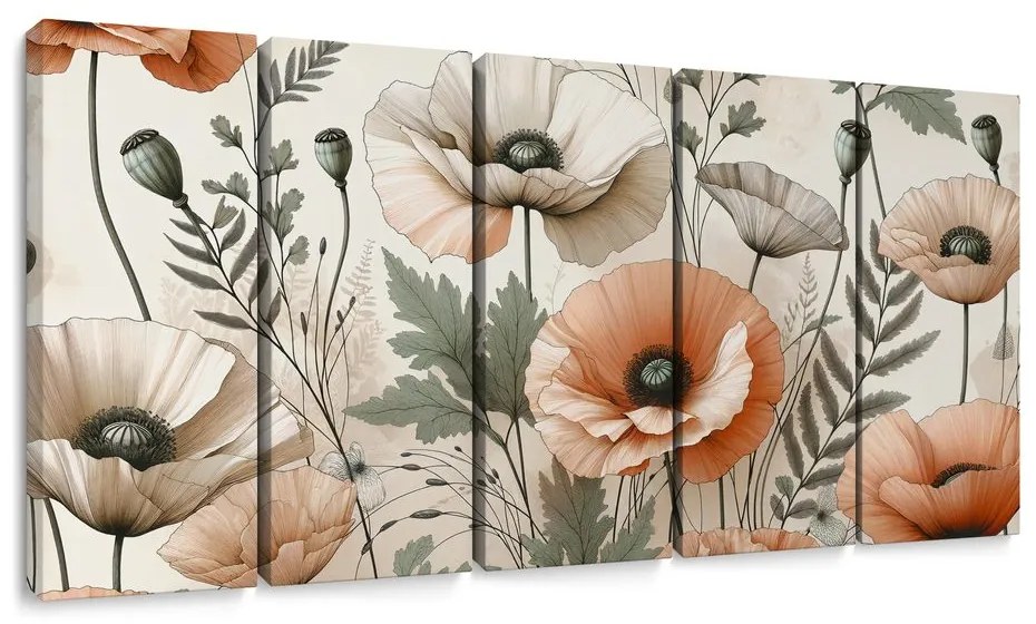 Tablou 5-piese flori delicate de mac