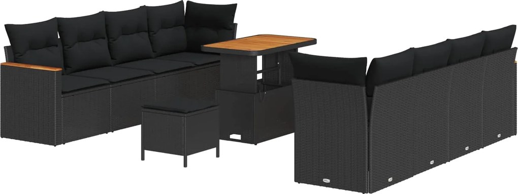 vidaXL Set de canapele pentru grădină cu pernă 12 pcs Negru poliratan