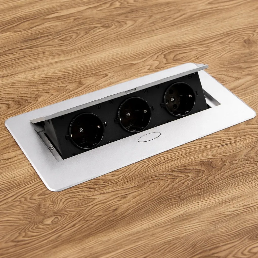 Priză încorporabilă în blat Kombibox Design Light, 3 prize Schuko, aluminiu, 266 x 133 mm Metal, Aluminiu, L:266 mm; l:133 mm