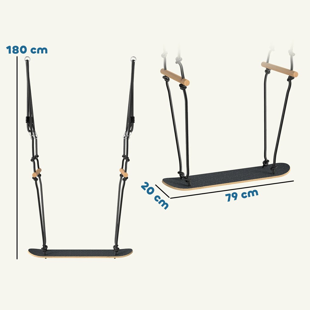 AIYAPLAY Leagăn skateboard pentru copii cu înălțime reglabilă, placă antiderapantă, frânghie rezistentă la intemperii, mânere Negru | Aosom Romania