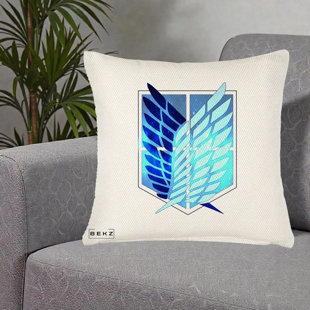 Perna Personalizata Attack on Titan Wings of Freedom, 40x40 cm, Crem Reliefat, Husa Detasabila, Perna Inclusa, BEKZ®