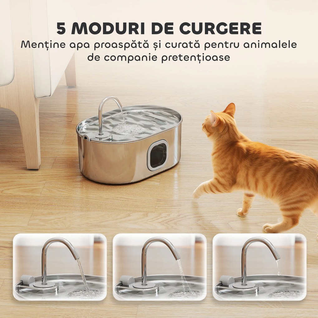 PawHut Fântână Apă Inox Automată 7L | Aosom Romania
