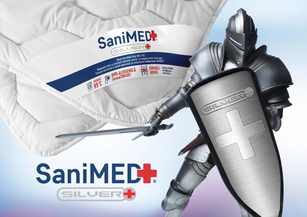 Pilota Alcam, SaniMed® 180x200 cm, microfibra matlasata hipoalergenica, 250g/mp umplutura cu tratament SILVERPLUS®