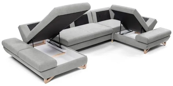 Colțar tapițat extensibil AVESTA în formă de U, cu spațiu de depozitare, gri