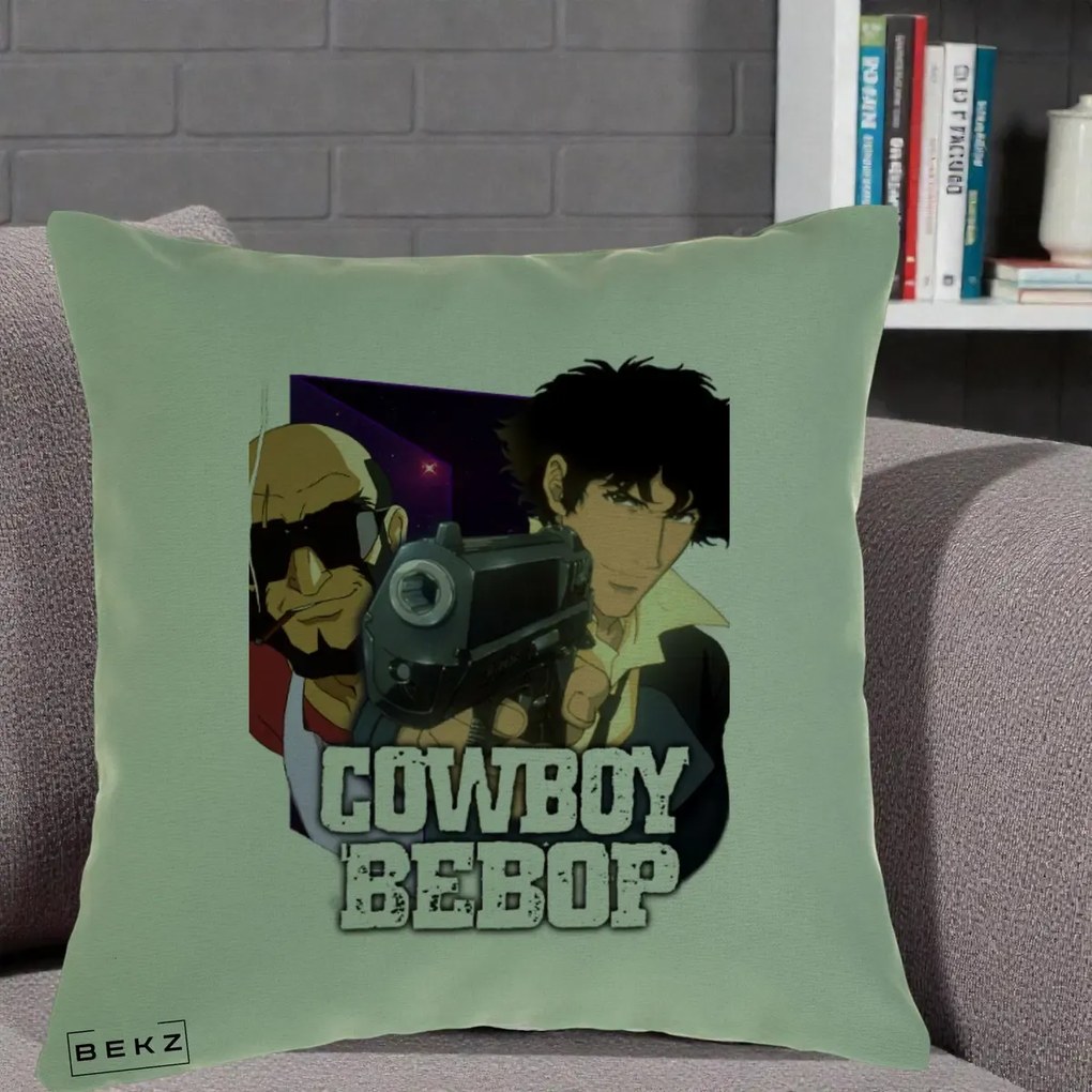 Perna Personalizata Cowboy Bebop Spike si Jet Poster, 40x40 cm, Verde, Husa Detasabila, Perna Inclusa, BEKZ®