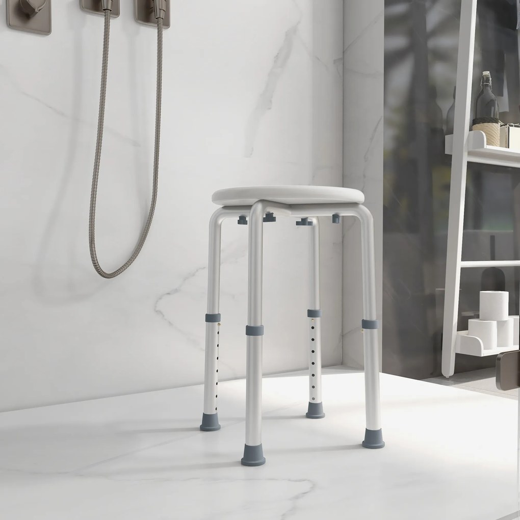 HOMCOM Scaun de Duș pentru Vârstnici cu Înălțime Reglabilă pe 8 Poziții și Picioare Antiderapante, 34.2x34.2x34.8-52.3 cm, Alb | Aosom Romania