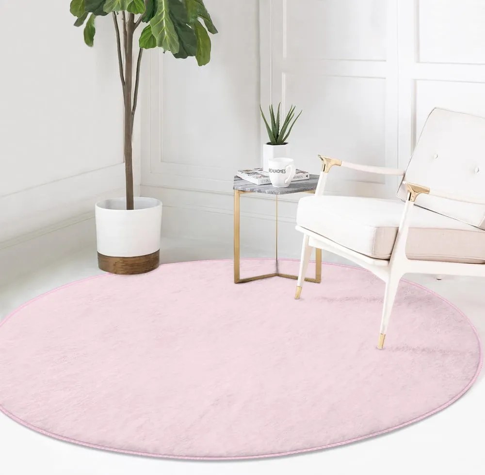 Covor rotund roz deschis lavabil adecvat și pentru aspiratoare robot ø 80 cm Comfort – Mila Home