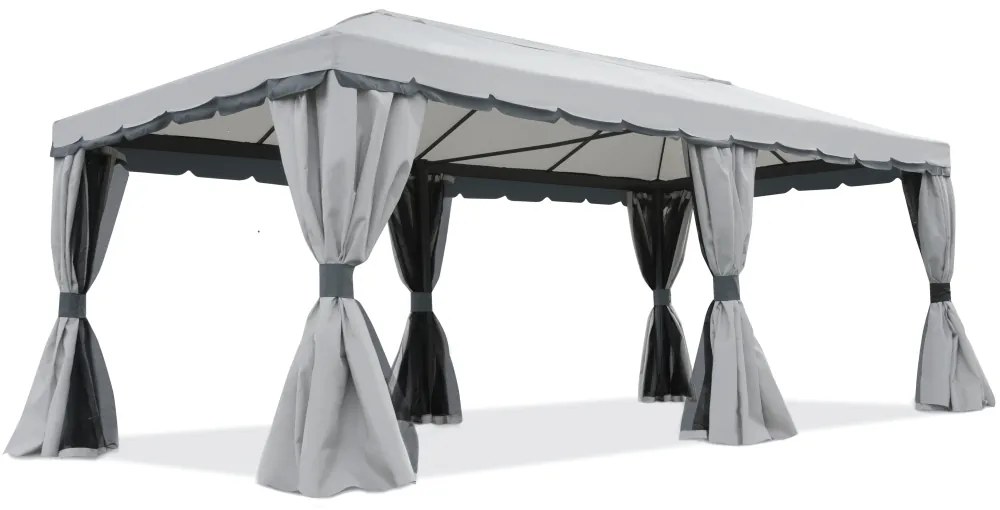 Pavilion de grădină cu plasă de țânțari și perdele Valencia 3x6m gri Garden Point