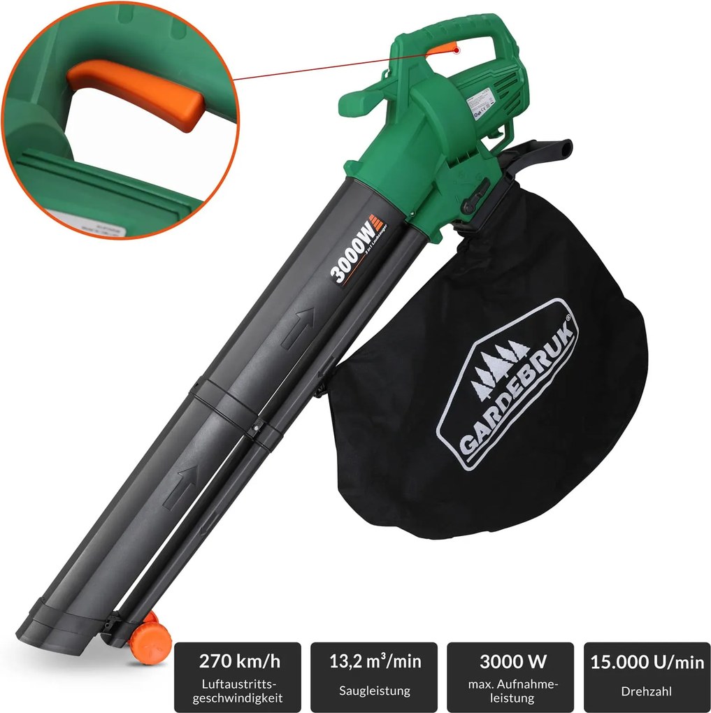 Gardebruk WOLF 104048 Aspirator electric de frunze 3 în 1 negru/verde