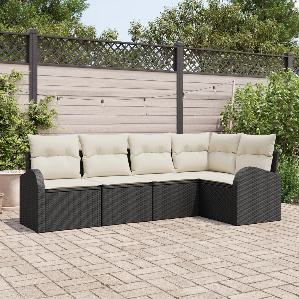 vidaXL Set de canapele pentru grădină cu pernă 5 pcs Negru Rattan poli