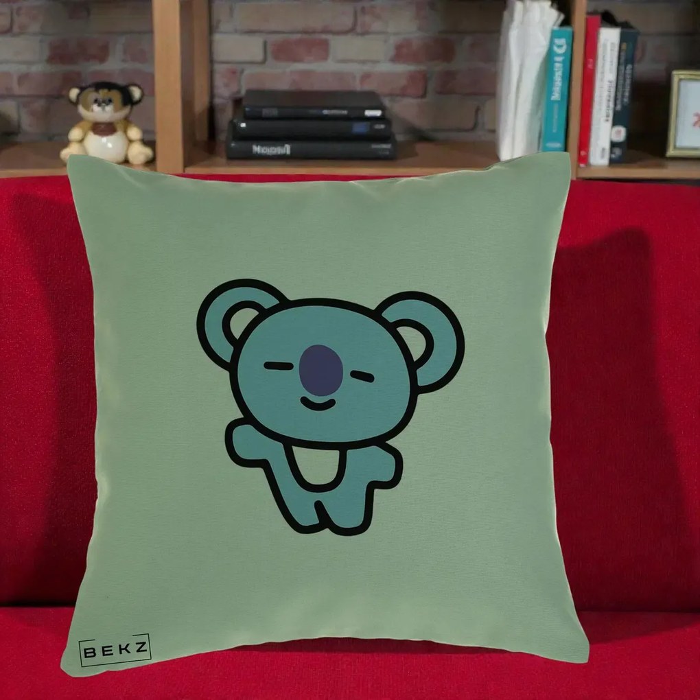 Perna Personalizata BT21 Koya Kawaii, 40x40 cm, Verde, Husa Detasabila, Perna Inclusa, BEKZ®