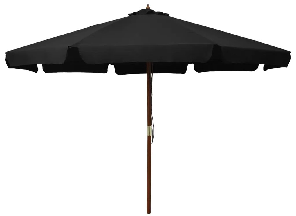 vidaXL Umbrelă de soare de exterior, stâlp din lemn, negru, 330 cm