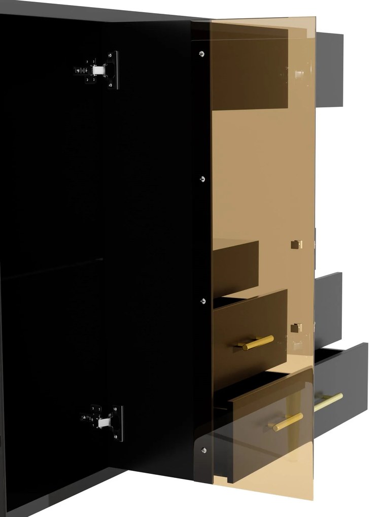 Bufet modern cu ușă din sticlă în nuanță turcoaz, Negru | Aosom Romania