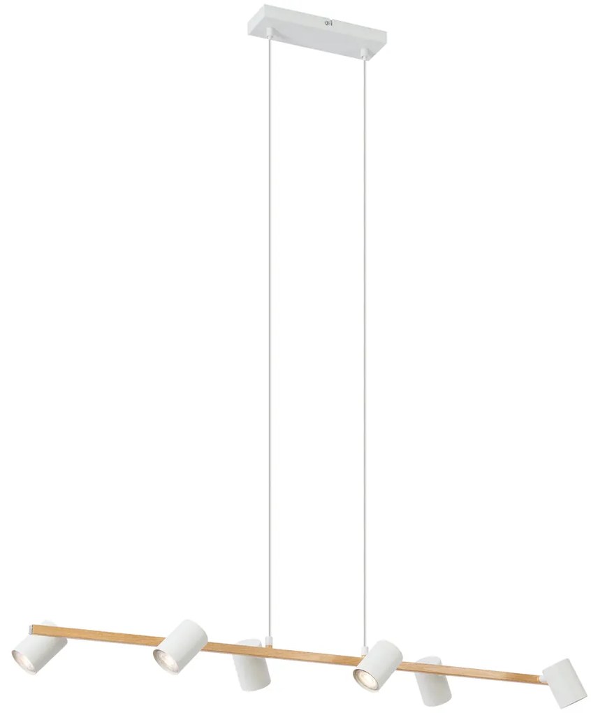 Lampa suspendată inteligentă din lemn cu 6 lumini dreptunghiulare albe, inclusiv Wifi GU10 - Jeana Straight