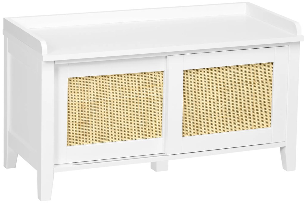 HOMCOM Banc de pantofi mobilier de depozitare cu ușă glisantă și fațade din răchită împletită 80 x 35 x 45 cm alb | Aosom Romania