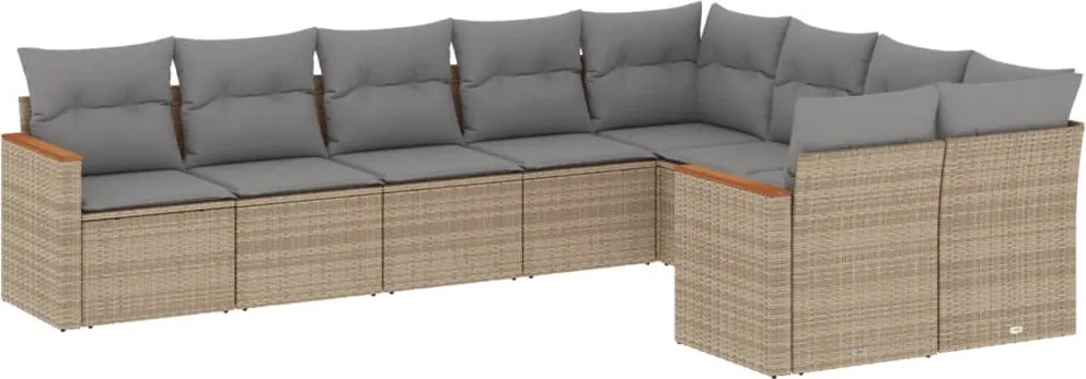 vidaXL Set canapele de grădină, 9 piese, cu perne, bej, poliratan