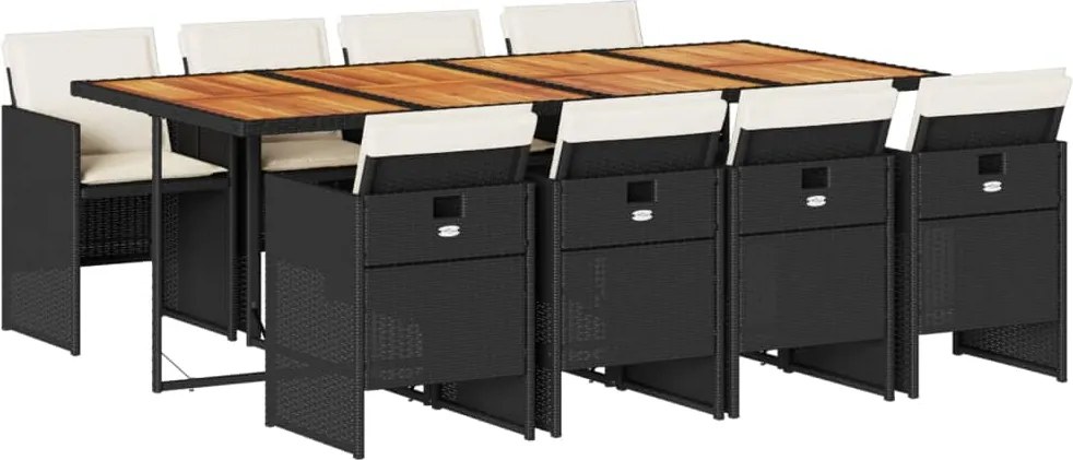 vidaXL Set mobilier de grădină cu perne, 9 piese, negru, poliratan