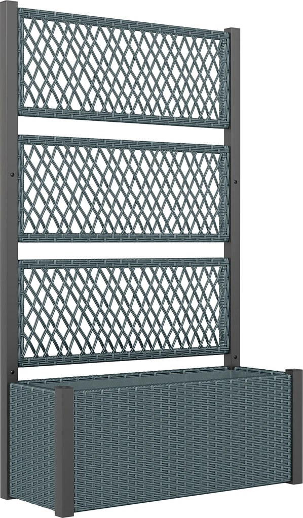 Outsunny Jardinieră înaltă cu spalier în aspect rattan, ghiveci cu suport pentru cățărătoare 90 x 35 x 148 cm Gri închis | Aosom Romania