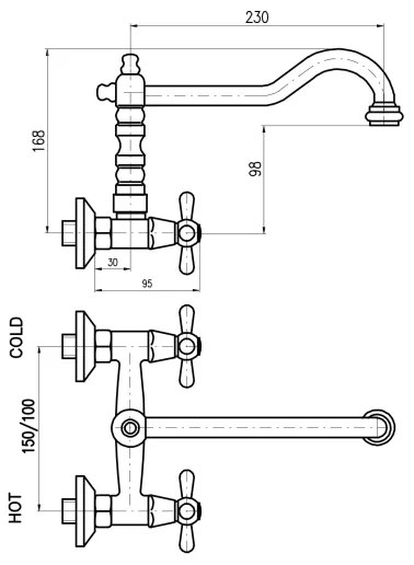 RAV Slezák MK102.5/28SM - Baterie lavoar/chiuvetă MORAVA RETRO alamă antichizată